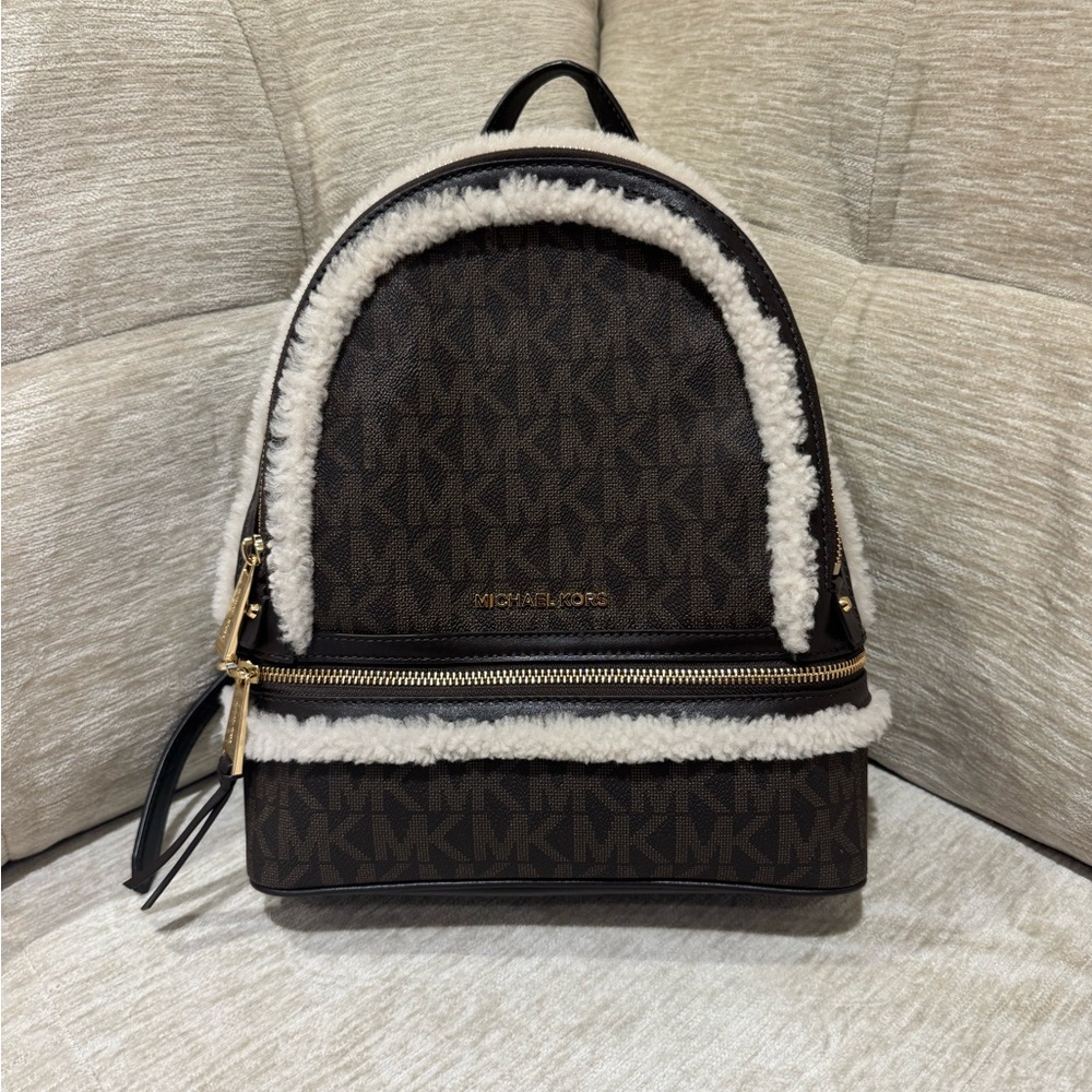 Michael Kors Dark Brown Backpack with Shearling Accent